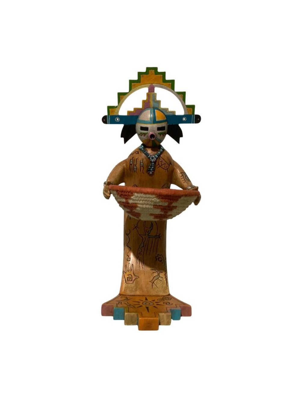 Native American Inspired Sun Face Kachina Sculpture By Robert Langford